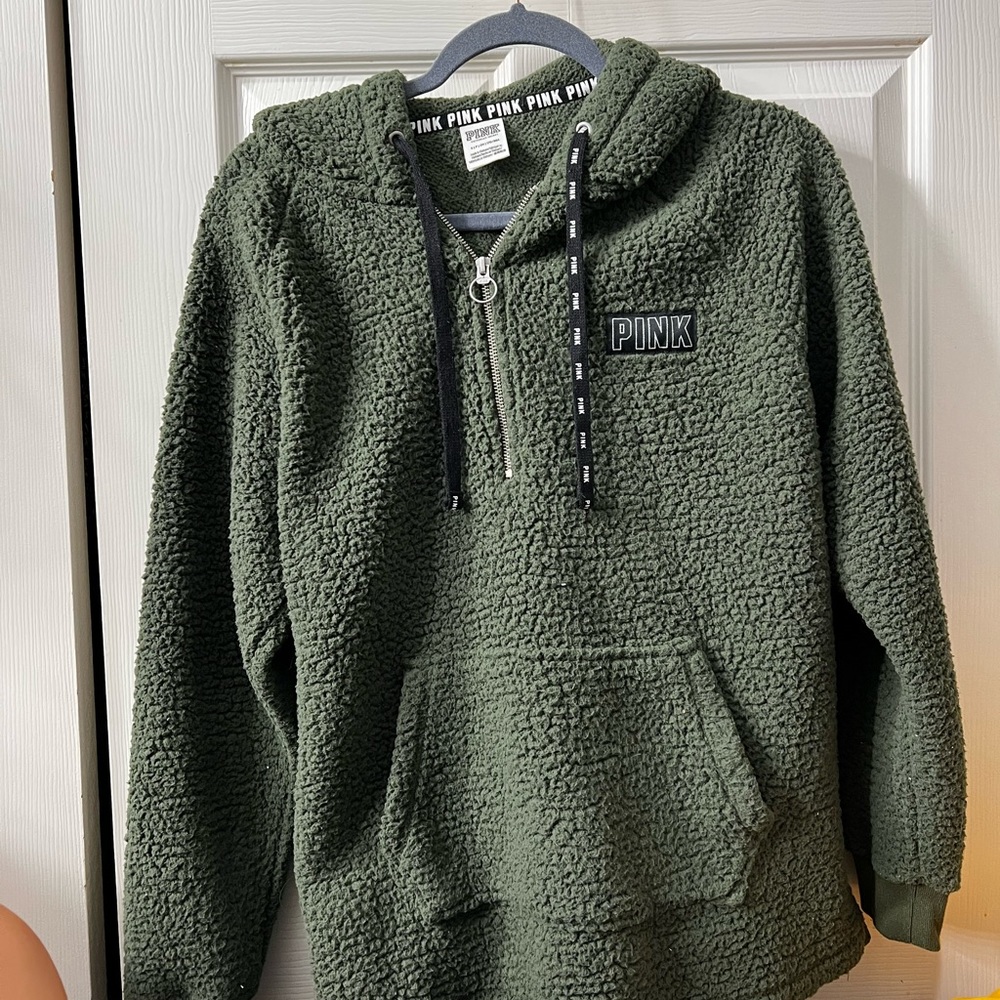 PINK Green Sherpa Quarter Zip. Size S. Worn Once.